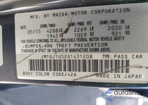 2016 Mazda Mazda6 I Sport z USA, uszkodzony, nr VIN JM1GJ1U52G1431208